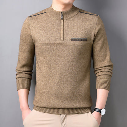 Suéter de Lana con Media Tortuga y Cremallera para Hombre, Ideal para Otoño e Invierno