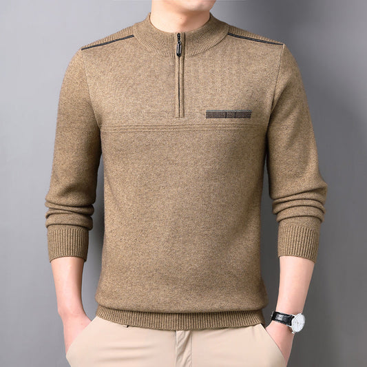 Suéter de Lana con Media Tortuga y Cremallera para Hombre, Ideal para Otoño e Invierno