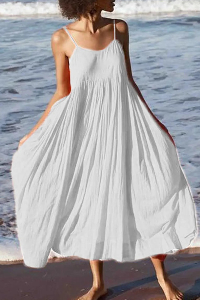Vestido de Patchwork Multinivel hasta la Pantorrilla con Tirantes Finos | Ideal para el Verano