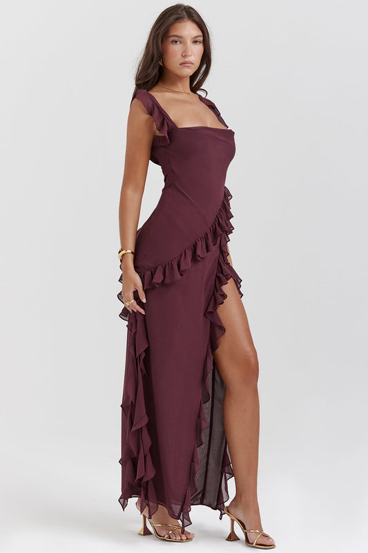 Vestido Largo con Volantes y Abertura Delantera | Ideal para Primavera y Verano