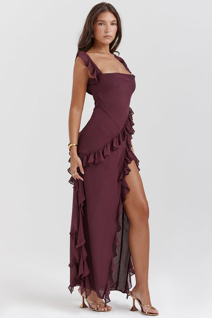 Vestido Largo con Volantes y Abertura Delantera | Ideal para Primavera y Verano
