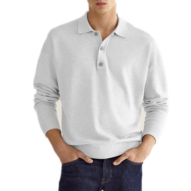 Camisa Polo de Manga Larga con Cuello en V y Botones para Hombre, Ideal para Otoño