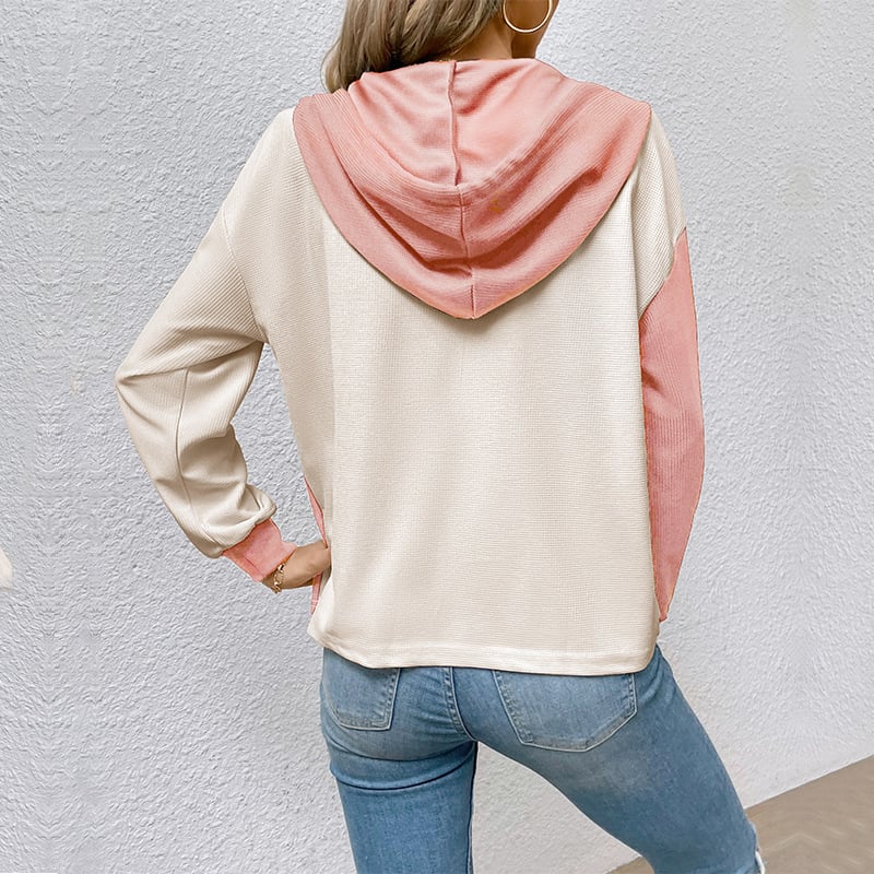 Suéter con Capucha de Mangas Largas en Contraste – Ideal para Primavera y Otoño