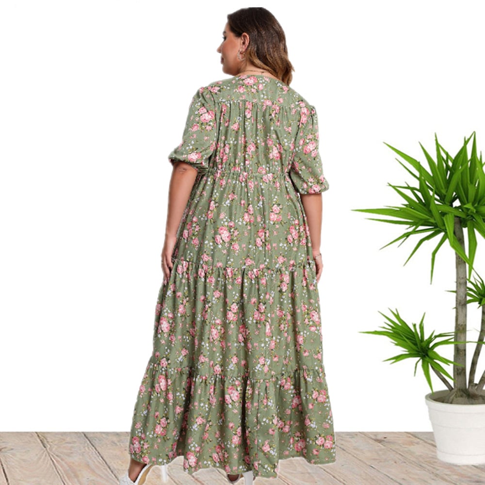 Vestido Flojo Bohemio con Estampado Floral y Manga Corta | Ideal para Primavera y Verano