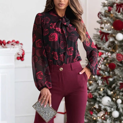 Blusa de Chifón Estampada con Mangas Largas | Ideal para Primavera y Verano