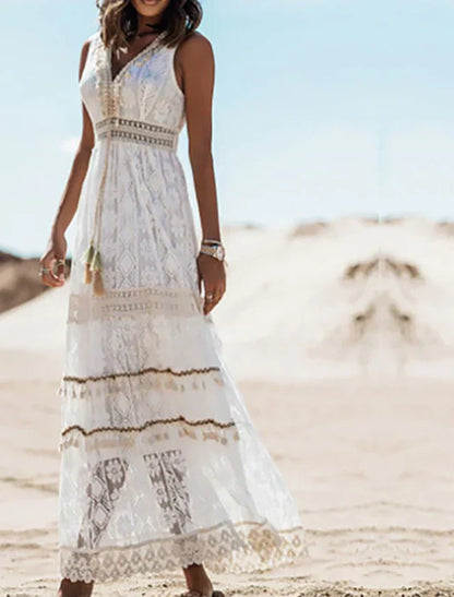 Vestido Maxi Bordado con Detalles de Encaje | Ideal para Primavera y Verano