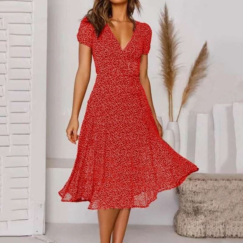 Vestido en Línea A con Escote en V y Falda Fluida | Ideal para Primavera y Verano