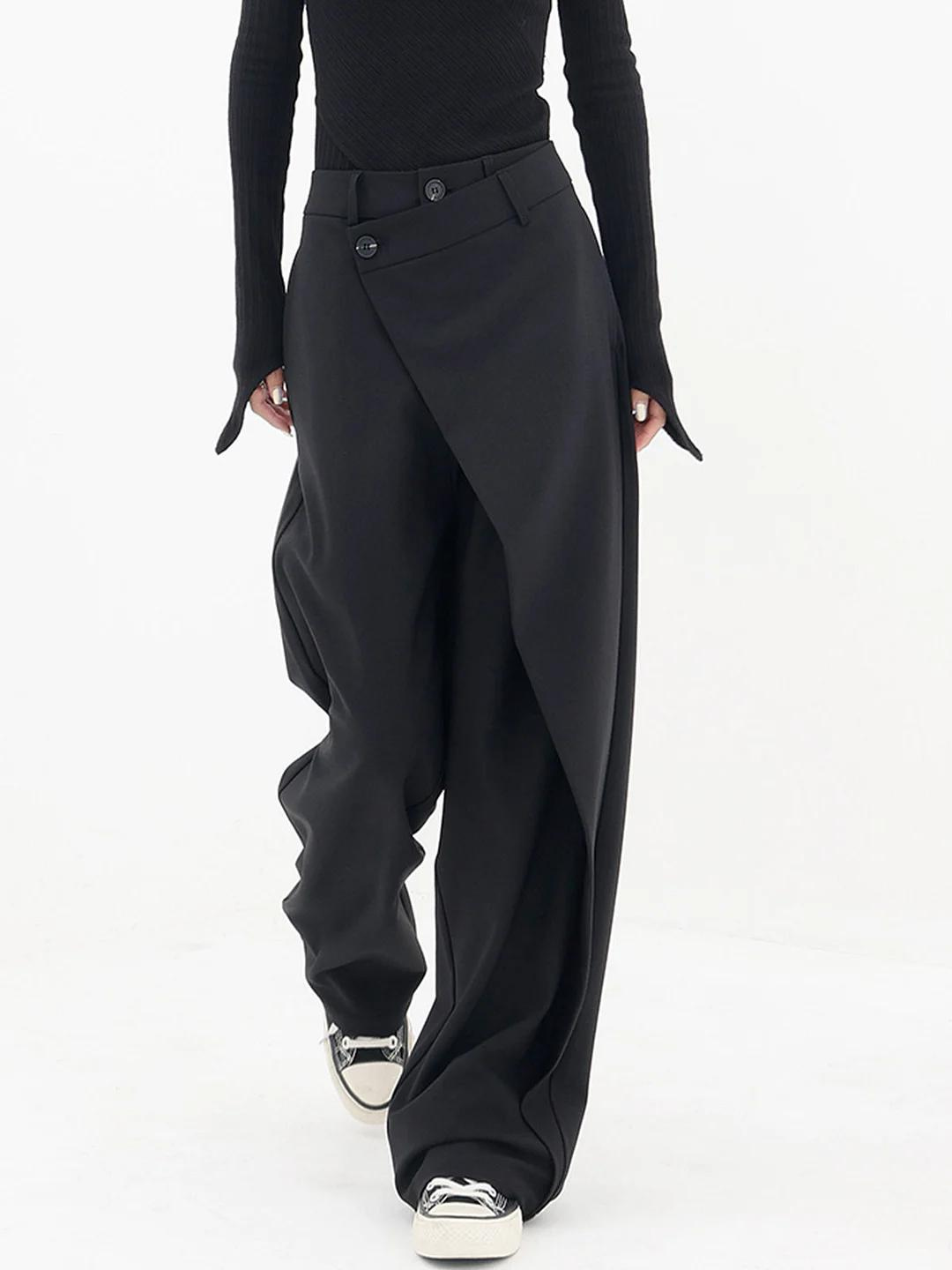 Pantalones anchos de cintura alta con botón asimétrico I Ideales para primavera y otoño