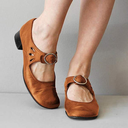 Sandalias de cuña de cuero con hebilla ajustable I Ideales para el verano