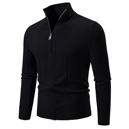 Chaqueta Cárdigan con Cremallera para Hombre en Color Sólido, Mangas Largas, Ideal para Otoño