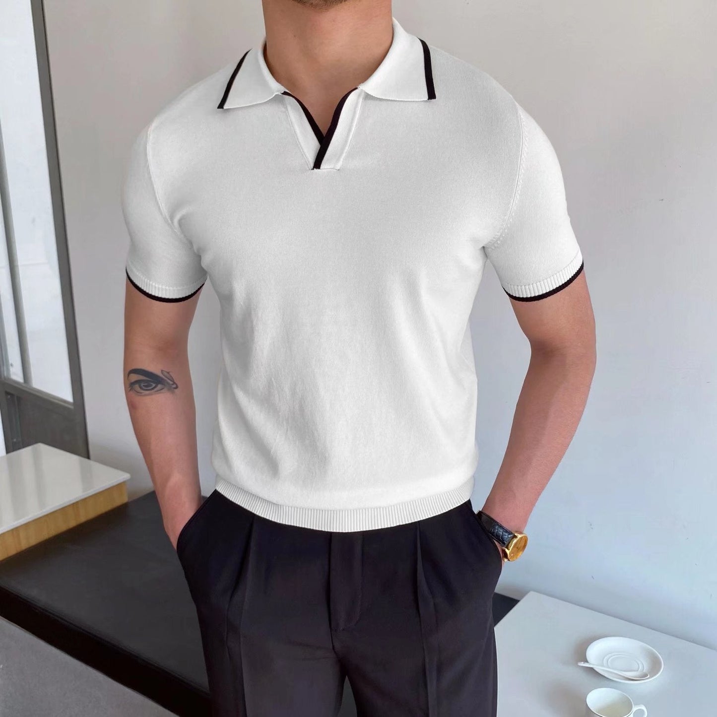 Camiseta Polo de Corte Ajustado a Rayas Ideal para el Verano