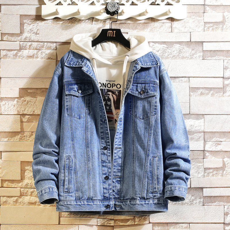 Chaqueta de mezclilla bordada y rasgada para hombre – Talla grande | Ideal para primavera y otoño