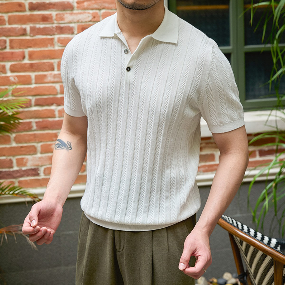 Camisa de Punto de Manga Corta y Ajuste Delgado para Hombre – Ideal para Verano