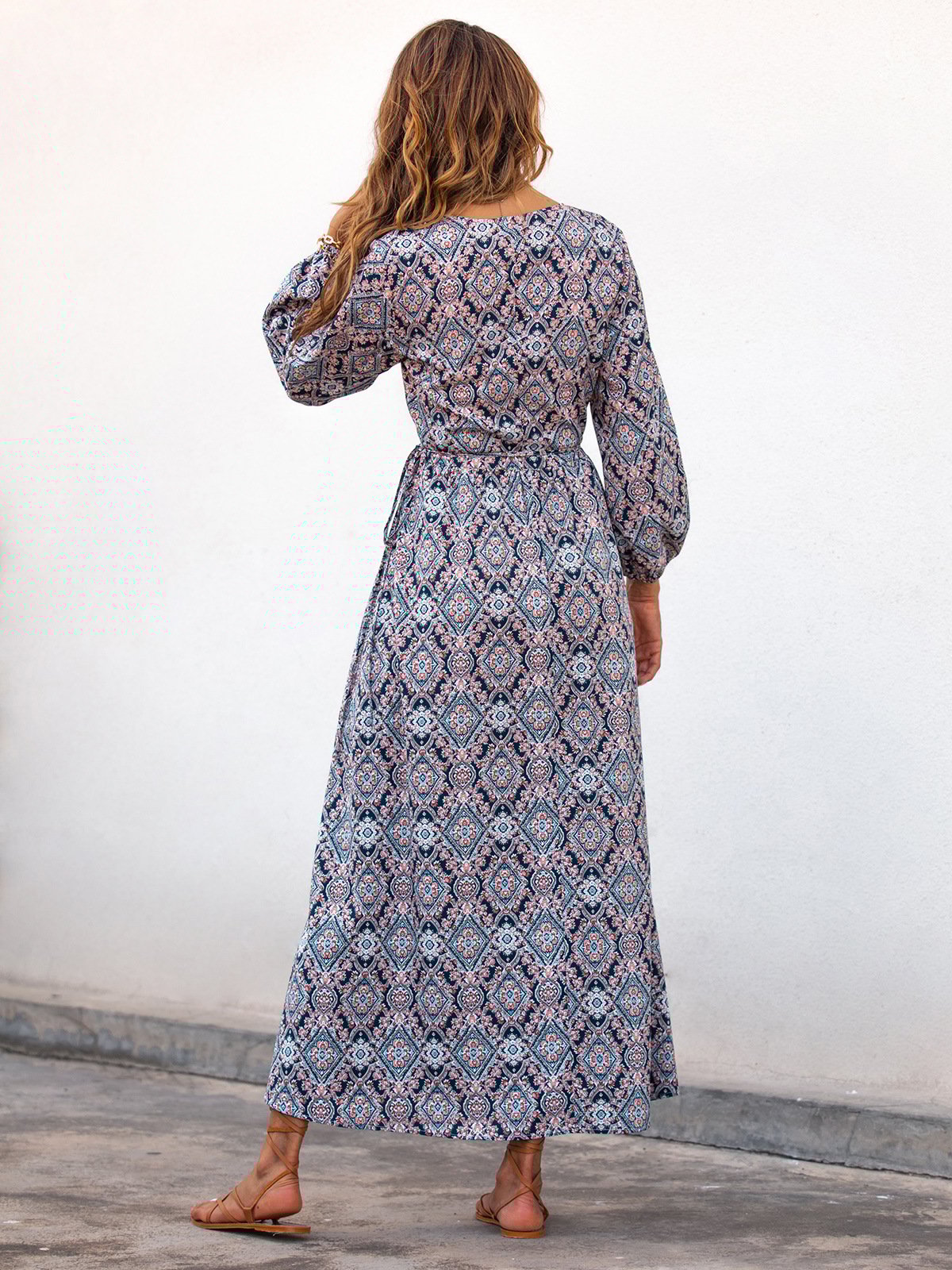 Vestido Largo con Escote en V y Mangas de Linterna | Ideal para Primavera y Otoño
