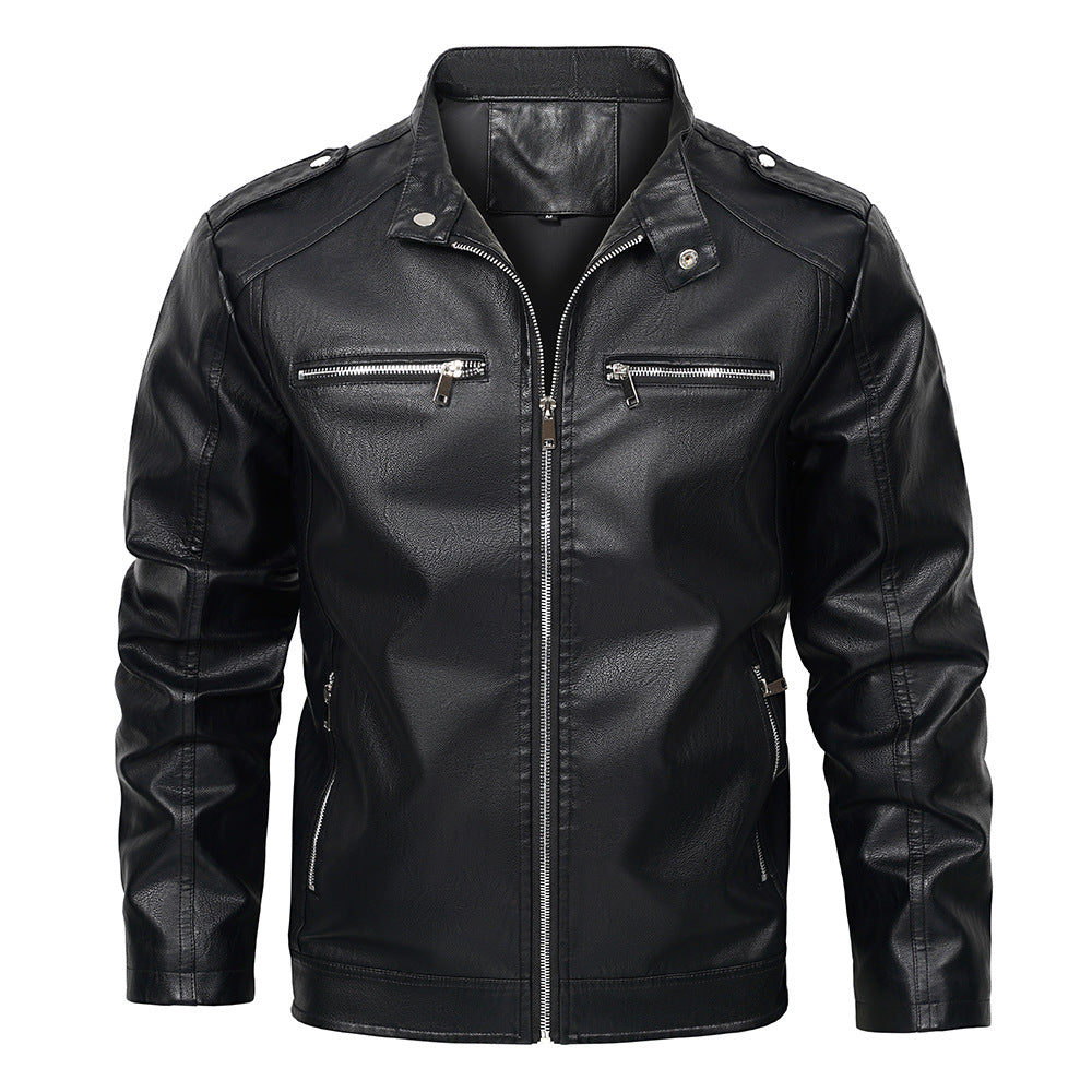 Chaqueta de Moto de Cuero PU para Hombre con Cuello Alto | Ideal para Otoño y Primavera