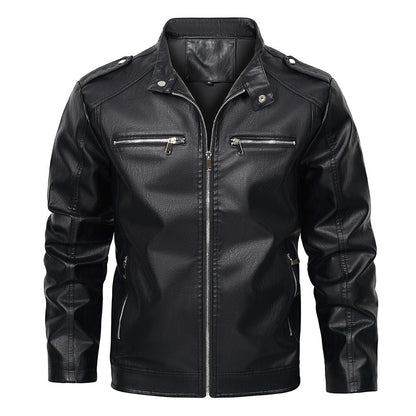 Chaqueta de Moto de Cuero PU para Hombre con Cuello Alto | Ideal para Otoño y Primavera