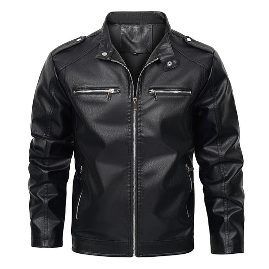 Chaqueta de Moto de Cuero PU para Hombre con Cuello Alto | Ideal para Otoño y Primavera