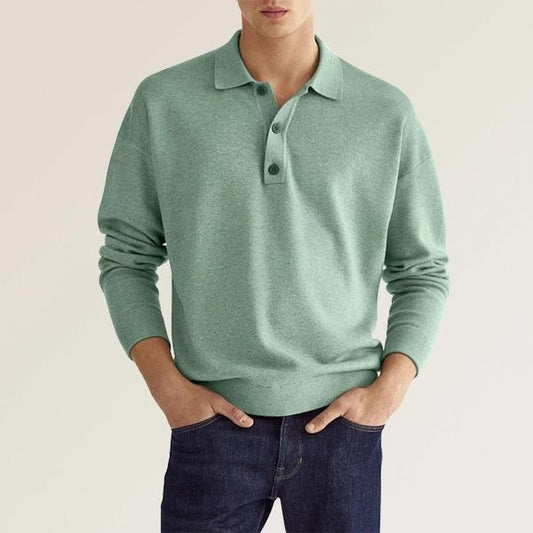 Camisa Polo de Manga Larga con Cuello en V y Botones para Hombre, Ideal para Otoño