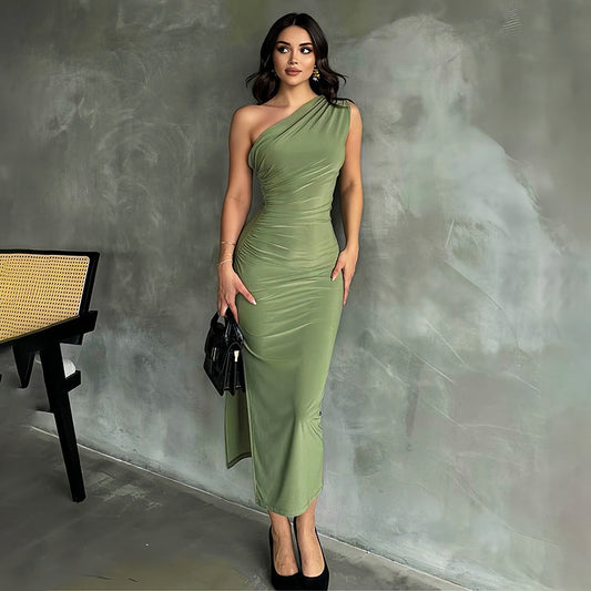 Vestido Plisado con Una Manga | Ideal para Primavera y Verano