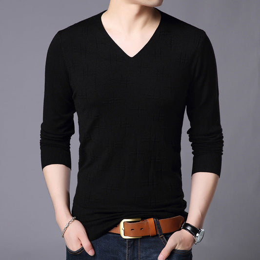Suéter de Cuello en V Ajustado y de Manga Larga para Hombres, Ideal para Primavera y Otoño