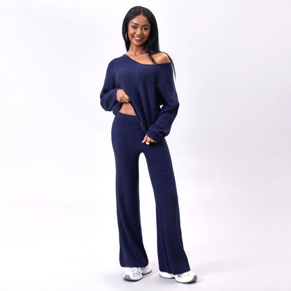 Conjunto de Dos Piezas de Punto con Rayas Hundidas y Mangas Largas | Ideal para Otoño
