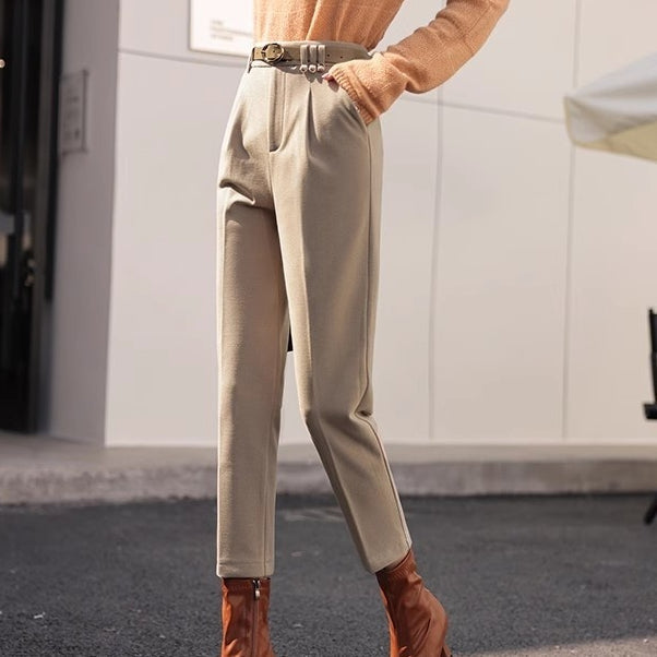 Pantalones Harem Cortos de Tiro Alto y Pierna Recta para Temporadas Frías