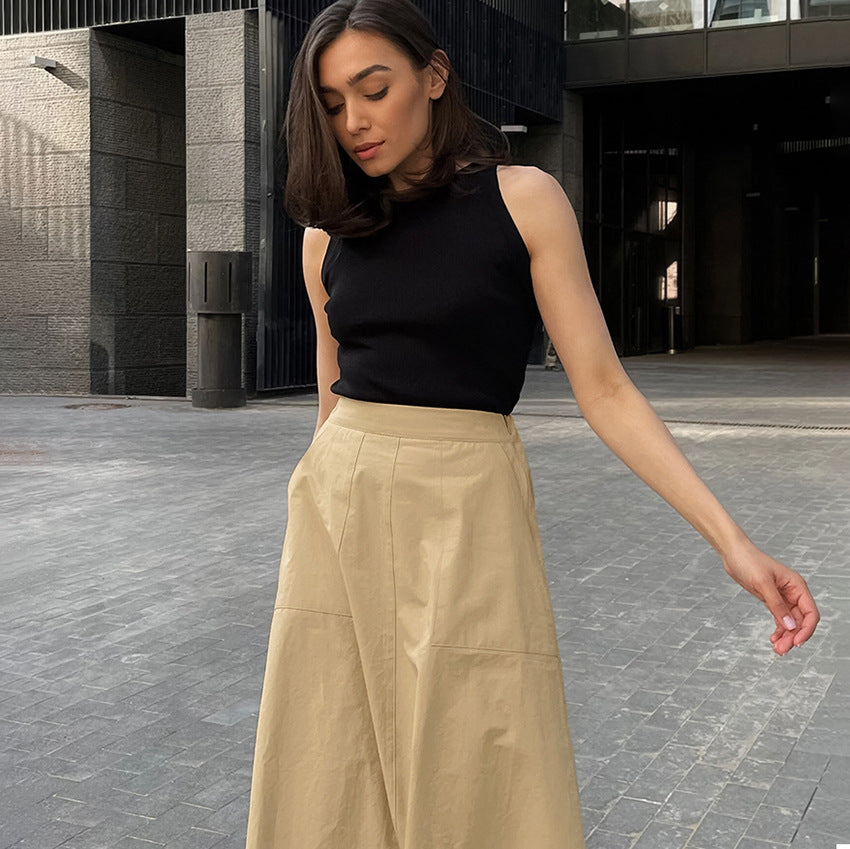 Falda Larga de Algodón con Bolsillos y Tiro Alto | Ideal para Verano y Otoño