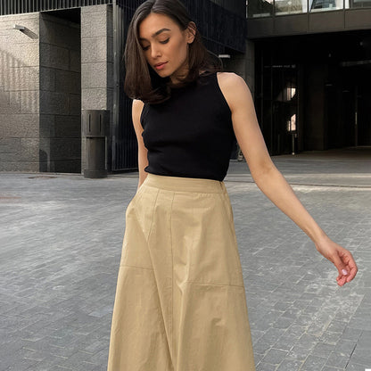 Falda Larga de Algodón con Bolsillos y Tiro Alto | Ideal para Verano y Otoño