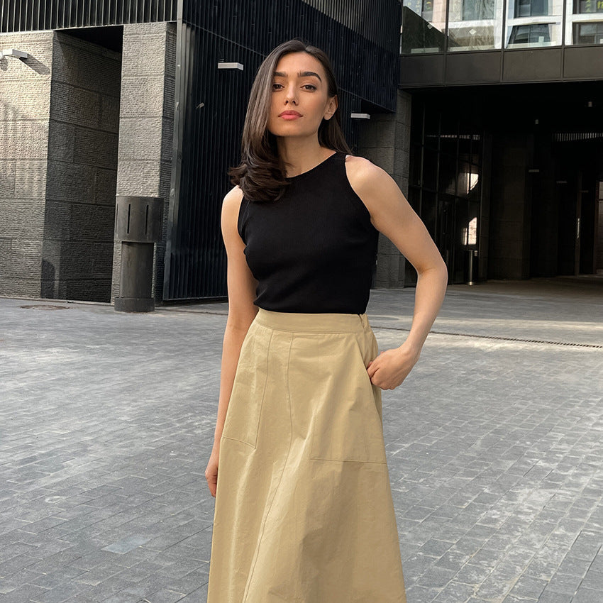 Falda Larga de Algodón con Bolsillos y Tiro Alto | Ideal para Verano y Otoño