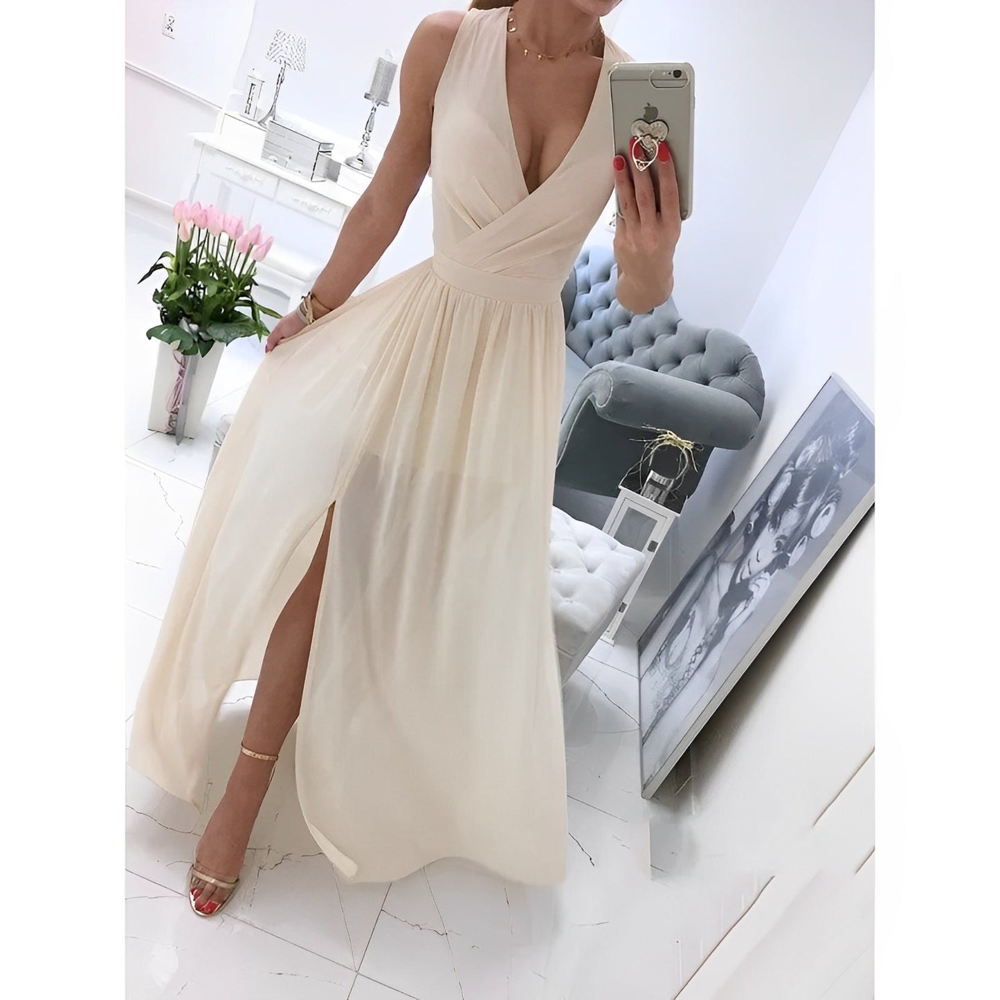 Vestido Largo Blanco sin Mangas con Botones de Madera | Ideal para Primavera y Verano
