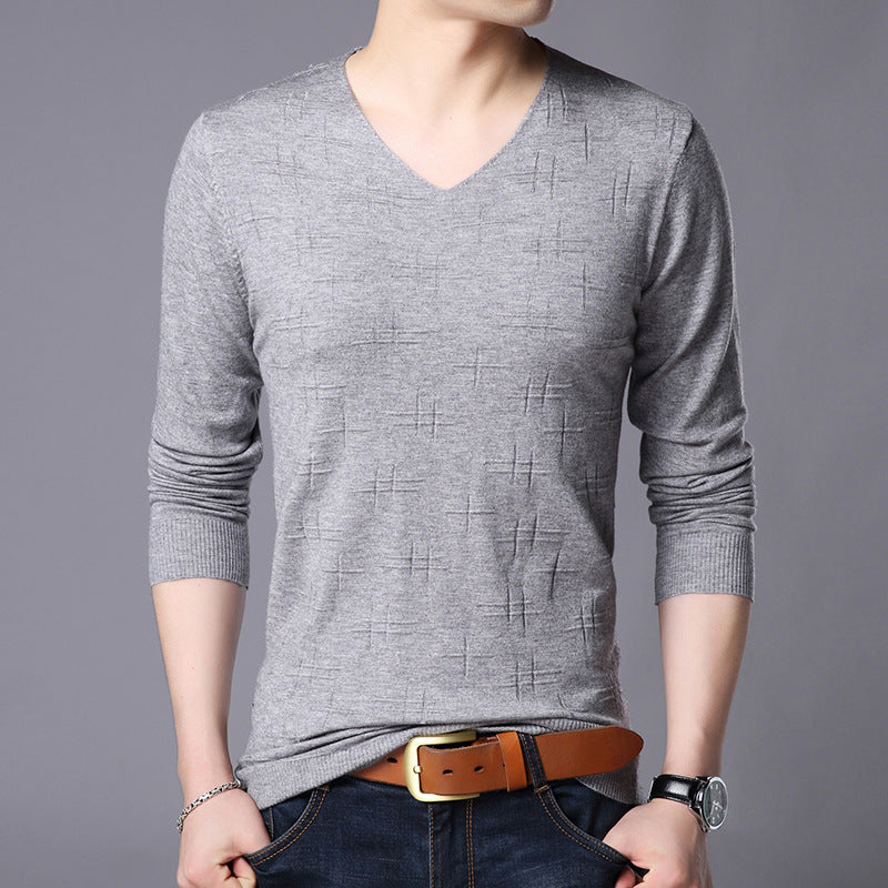 Suéter de Cuello en V Ajustado y de Manga Larga para Hombres, Ideal para Primavera y Otoño