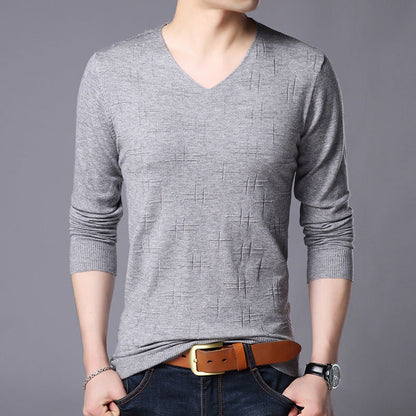 Suéter de Cuello en V Ajustado y de Manga Larga para Hombres, Ideal para Primavera y Otoño