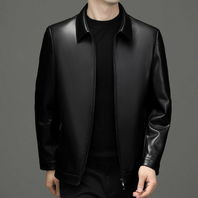 Chaqueta Corta de Piel de PU con Solapas y Bolsillos Laterales | Ideal para Otoño