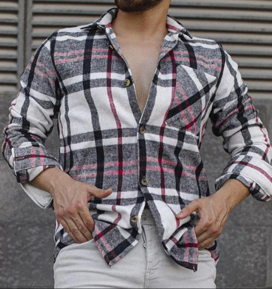 Chaqueta de Cuadros Mezcla de Lana con Solapas y Manga Larga – Ideal para Primavera y Otoño