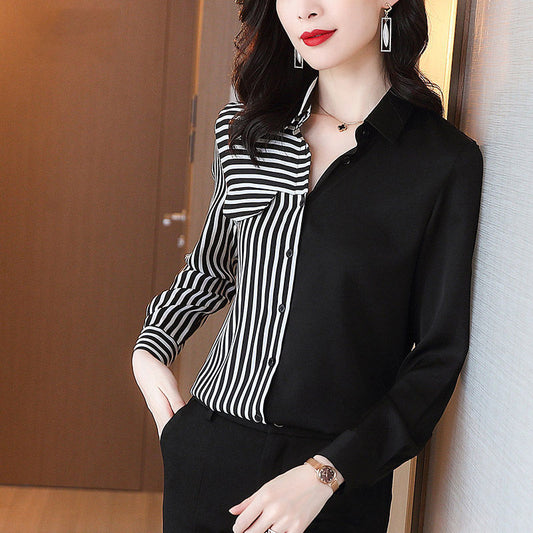 Camisa de Spandex a Rayas con Botones | Ideal para Primavera y Otoño