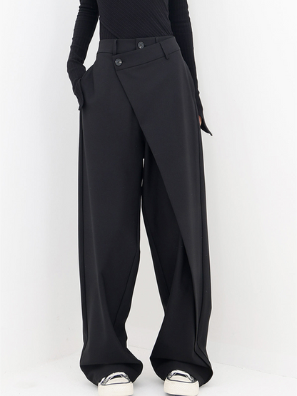 Pantalones anchos de cintura alta con botón asimétrico I Ideales para primavera y otoño
