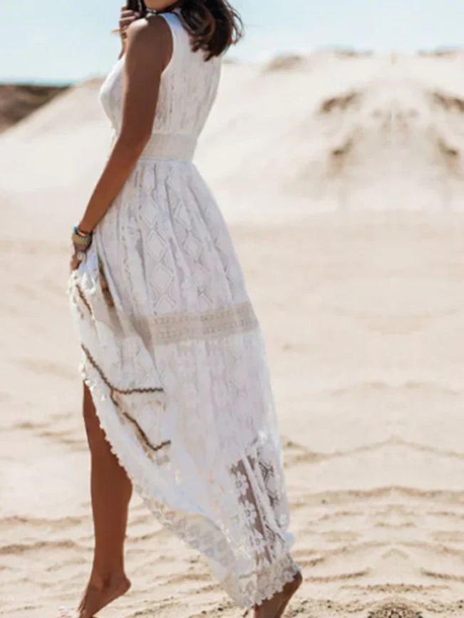Vestido Maxi Bordado con Detalles de Encaje | Ideal para Primavera y Verano