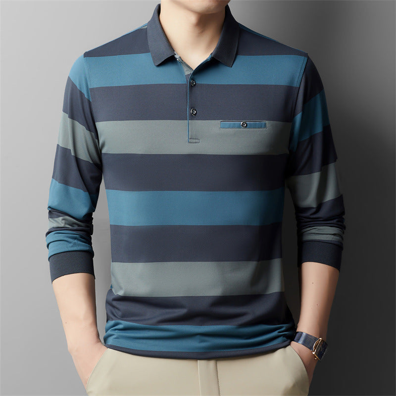 Camiseta de Manga Larga con Cuello de Solapa y Diseño Colorblock para Hombre, Ideal para Primavera y Otoño