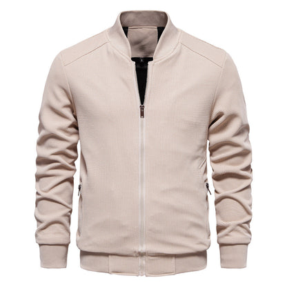 Chaqueta de Cuello Alto para Hombre en Color Sólido con Bolsillos de Cremallera | Ideal para Primavera y Otoño