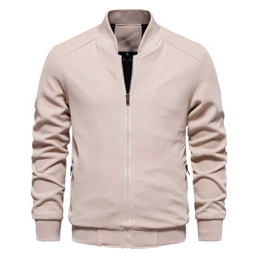 Chaqueta de Cuello Alto para Hombre en Color Sólido con Bolsillos de Cremallera | Ideal para Primavera y Otoño