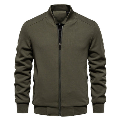 Chaqueta de Cuello Alto para Hombre en Color Sólido con Bolsillos de Cremallera | Ideal para Primavera y Otoño