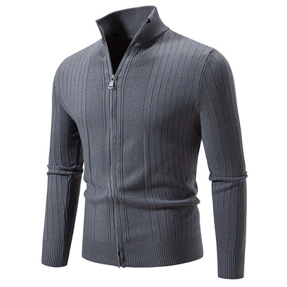 Chaqueta Cárdigan con Cremallera para Hombre en Color Sólido, Mangas Largas, Ideal para Otoño