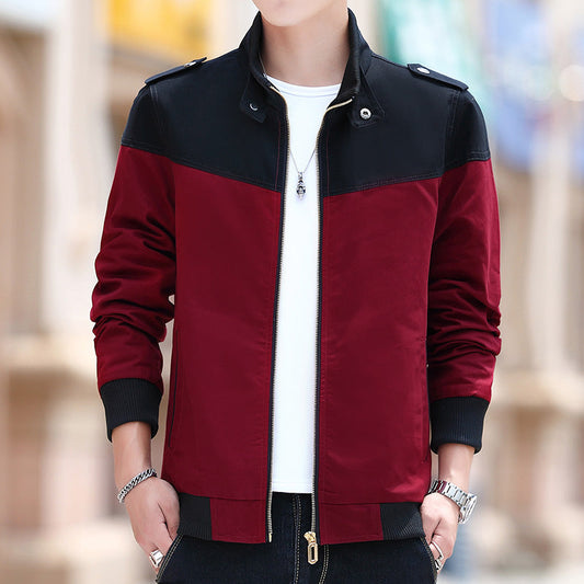 Chaqueta de Algodón con Cuello Alto y Bloques de Color para Hombre | Ideal para Primavera y Otoño
