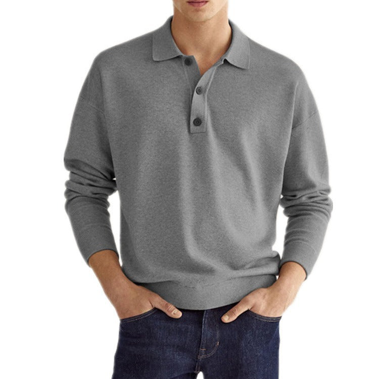 Camisa Polo de Manga Larga con Cuello en V y Botones para Hombre, Ideal para Otoño