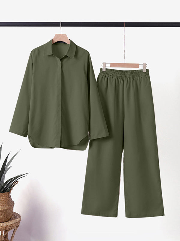 Conjunto de camisa de manga larga y pantalones de pierna ancha I Ideal para primavera y verano
