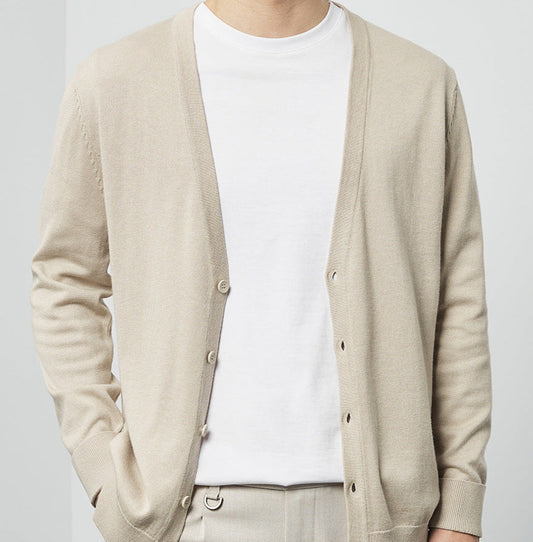 Suéter Cardigan de Color Sólido con Cuello en V Ideal para Primavera y Otoño