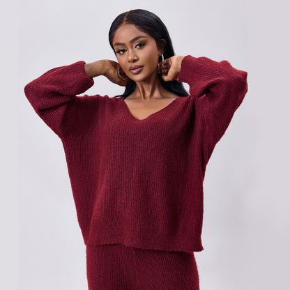 Conjunto de Dos Piezas de Punto con Rayas Hundidas y Mangas Largas | Ideal para Otoño