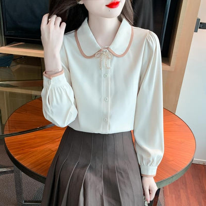 Camisa de Manga Larga con Estampado 3D en Tono Melocotón | Ideal para Primavera y Otoño