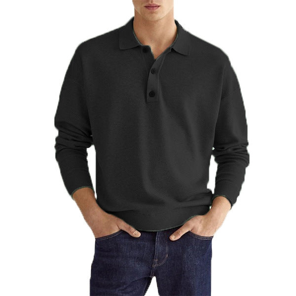 Camisa Polo de Manga Larga con Cuello en V y Botones para Hombre, Ideal para Otoño