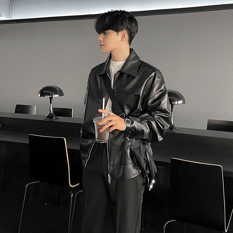 Chaqueta de Trabajo de Piel de PU Holgada para Hombre | Ideal para Otoño y Primavera